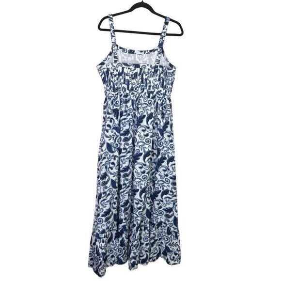 NWT Cleobella Paisley Pleated Sleeveless Square Neck Tia Ankle Dress Blue Large - Picture 3 of 9